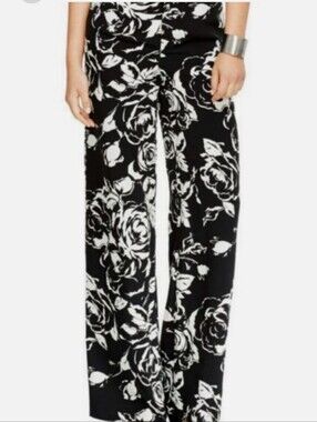 Ralph Lauren Black & White Floral Wide-Leg Pants